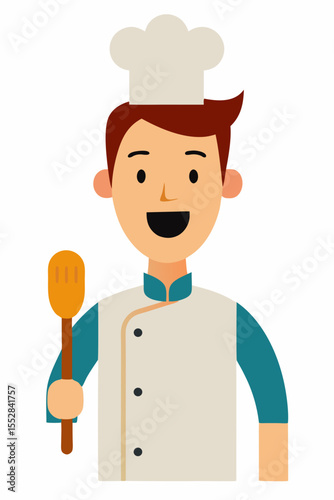 Funny cartoon chef character cook baker in a hat holding a blank sign for your restaurant design or food illustration