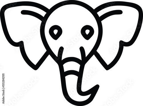 This simple black line art shows the front face of an elephant