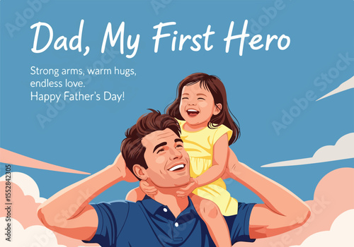 Father’s Day Poster Vector Illustration – Dad and Child Love, Family Bonding Concept Art