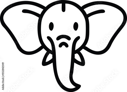 Minimalist elephant head reveals a simple and cute cartoon character with large ears
