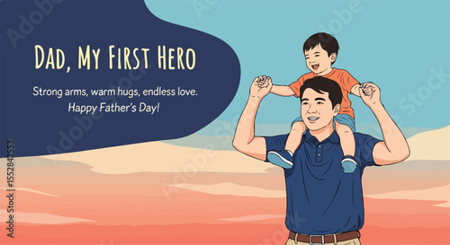 Father’s Day Poster Vector Illustration – Dad and Child Love, Family Bonding Concept Art