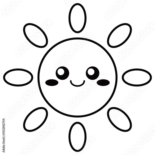 晴れ　マーク　太陽　キャラクター　イラスト　白黒