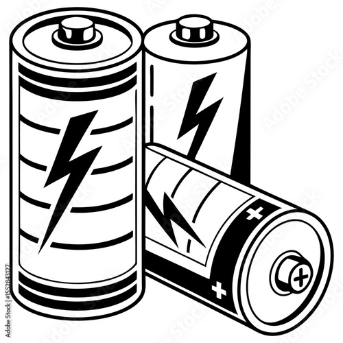 Battery icon vector illustration showing electric energy and power recharge symbol on white background; Battery  silhouette