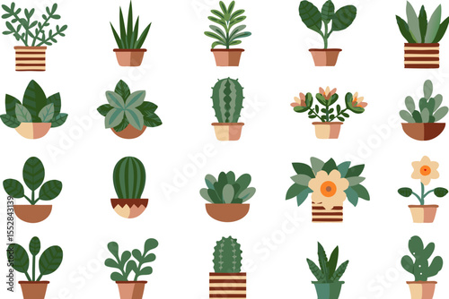 set of houseplants in flowerpots in doodle style vector flowerpot