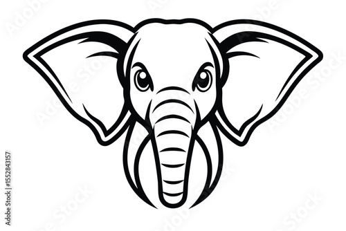 Line art shows an elephant head with large ears and a prominent trunk