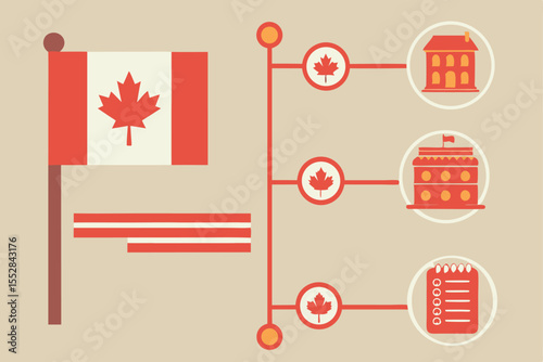 Canadian flag with infographic elements and buildings