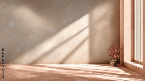 Beige room with light and plant for product display, interior design, and architectural visualization