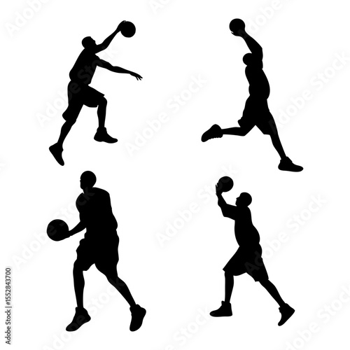 Silhouettes of soccer and basketball players in action during a game