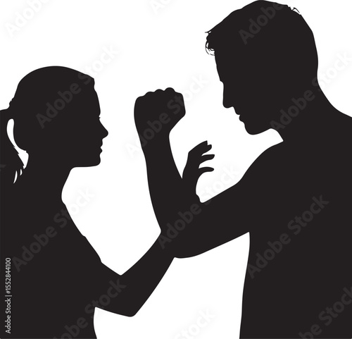 Silhouette of a Man and Woman in Conflict, Domestic Dispute, Abuse, Violence