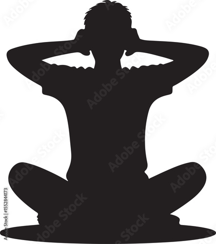 Silhouette Child Sitting Meditation Mindfulness Relaxation Calmness Vector Art