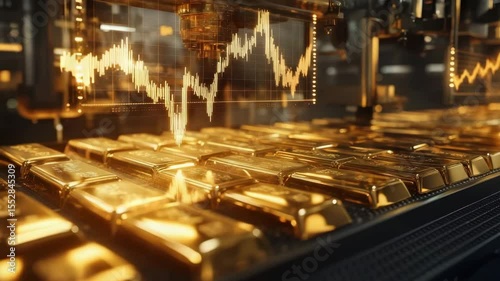 Gold bar with financial chart overlay symbolizing wealth and investment growth in luxury metal and precious finance environment
