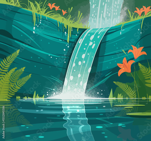 Tropical Waterfall Scene