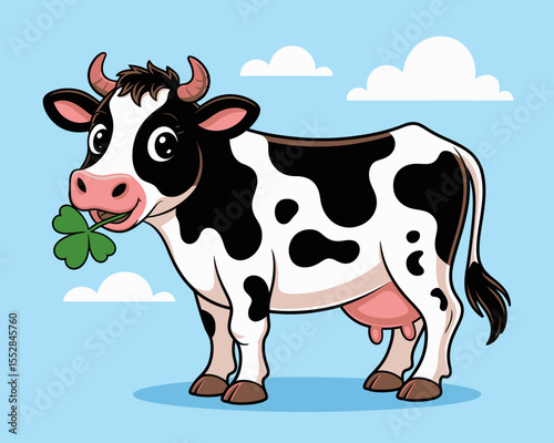 Cartoon Cow Eating Clover