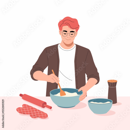 Man Baking at Home
