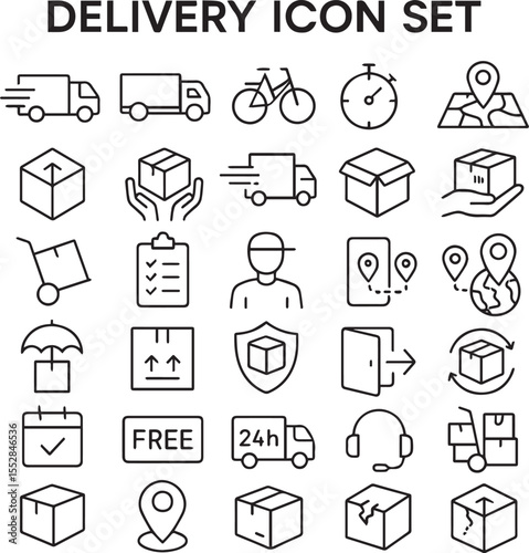  Delivery icon set. editable stroke. Vector illustration