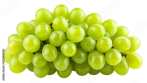 Cluster of ripe green grapes displayed separately on a transparent background showing various shapes and sizes of the fruit for culinary or graphic design use