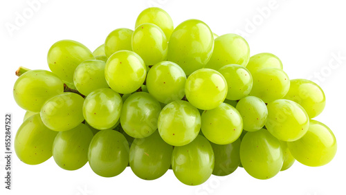 Cluster of ripe green grapes displayed separately on a transparent background showing various shapes and sizes of the fruit for culinary or graphic design use