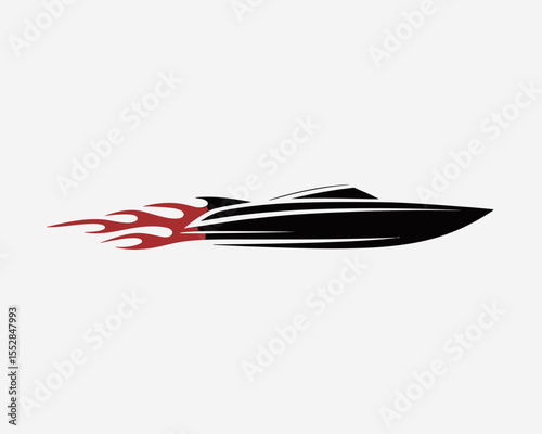 Racing Boat with Flames