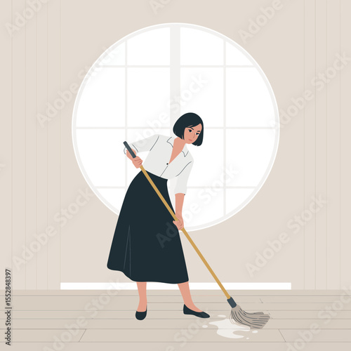 Woman Mopping Floor