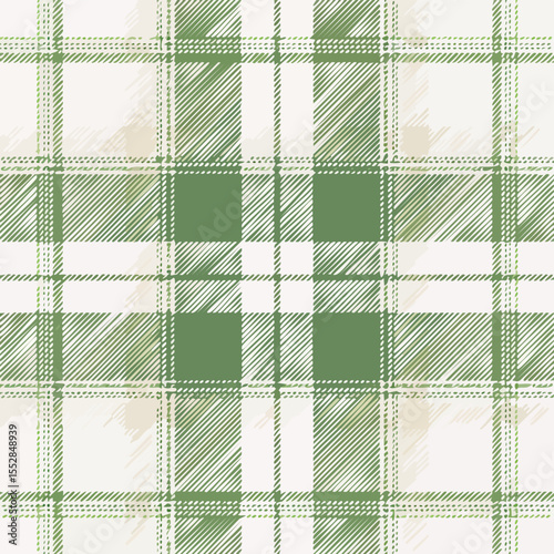 Green and cream plaid pattern with textured lines and subtle shading tartan