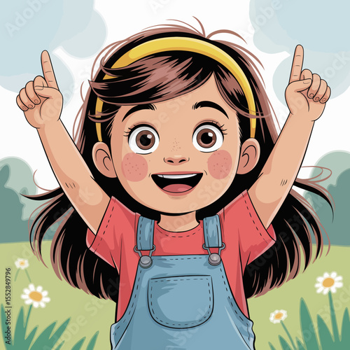 Cheerful Girl Raising Hands