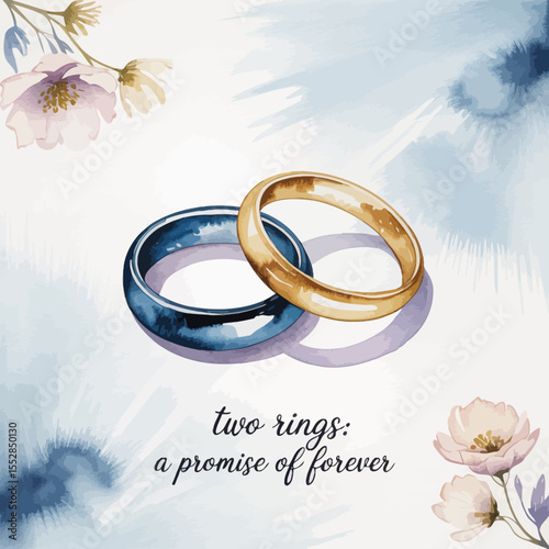 Wedding Rings and Floral Watercolor