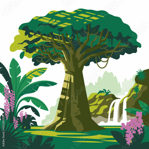 Jungle Tree with Waterfall