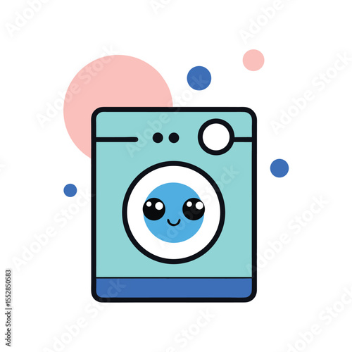 Washing Machine with Bubbles and Happy Face Illustration