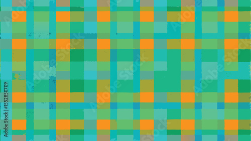 Abstract plaid pattern with green blue and orange squares vector