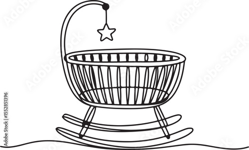 Baby Cradle Line Art Vector Illustration for Nursery Decor and Baby Shower