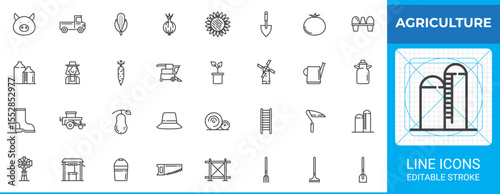 Agriculture line outline icon set pack