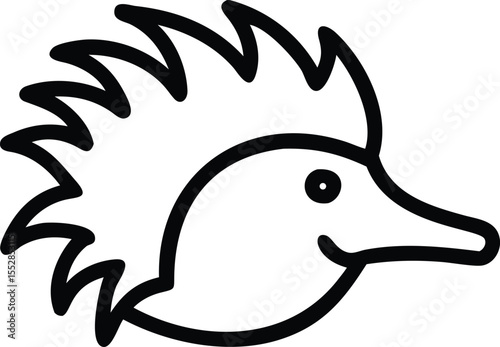 Simple outline shows the face of a spiky hedgehog looking forward