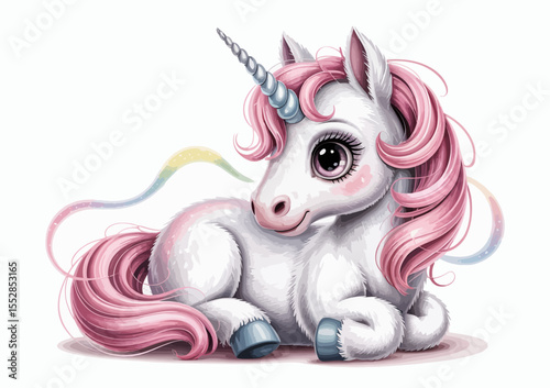 Cute Pink Unicorn with Rainbow Tail