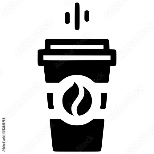 A simple black and white logo of a coffee to-go cup