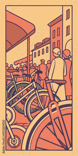 Close-up of tightly packed bicycles, symbolizing eco-friendly transport options in a bustling city market.