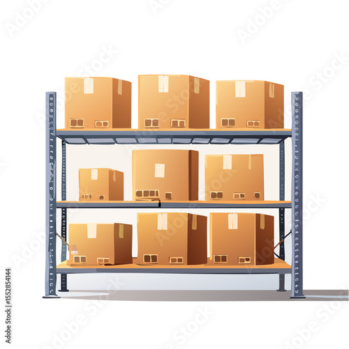 Shelving Unit with Cardboard Boxes Illustration