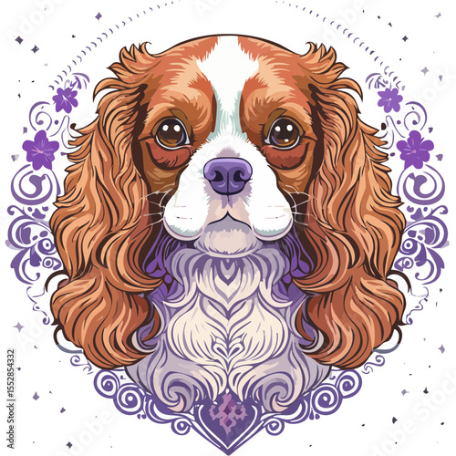 Detailed Vector Art of a Cavalier King Charles Spaniel Dog