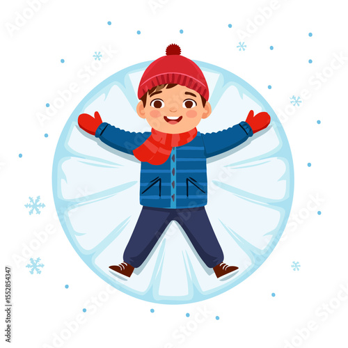 Boy Making Snow Angel in Winter Illustration