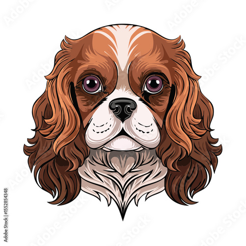 Cartoon Cavalier King Charles Spaniel Head Portrait with Detailed Fur and Expressive Eyes
