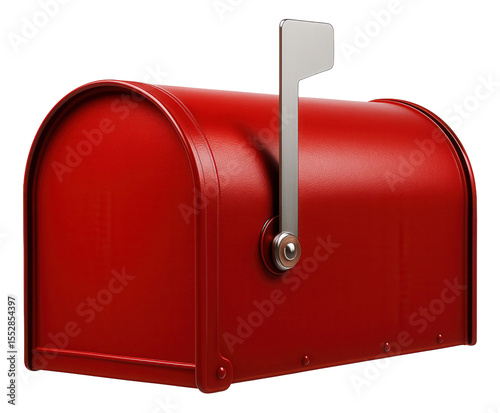 A traditional red mailbox with a flag indicator for rural mail delivery.