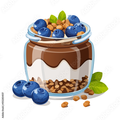 Delicious Blueberry Parfait in Glass Jar Illustration