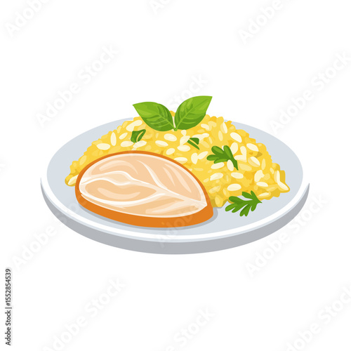 Risotto with Salmon and Basil - A Delicious Italian Dish Illustration