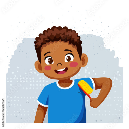 Illustration of a Young Boy Brushing Hair with a Comb