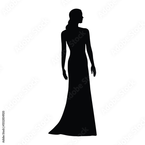 Elegant Silhouette of Woman in Long Evening Gown