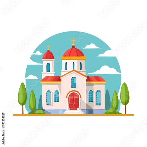 Orthodox Church Building Vector Illustration in Flat Design Style