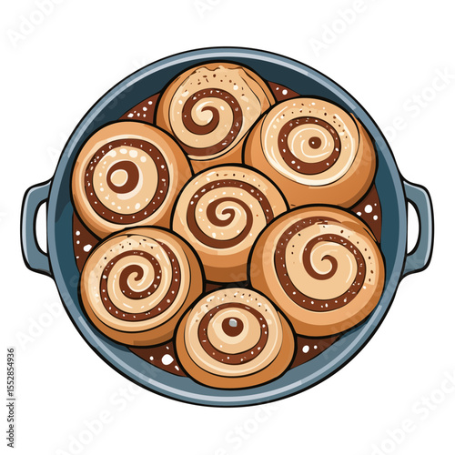 Delicious Cinnamon Rolls in a Baking Dish - Cartoon Illustration