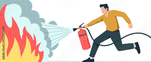 Man Using Fire Extinguisher