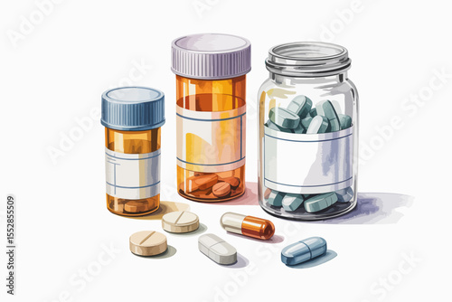 Medicine Bottles and Pills Illustration