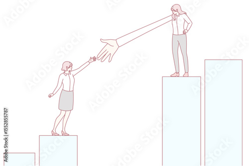 This illustration represents teamwork, assistance, and the pursuit of new heights in professional and personal life