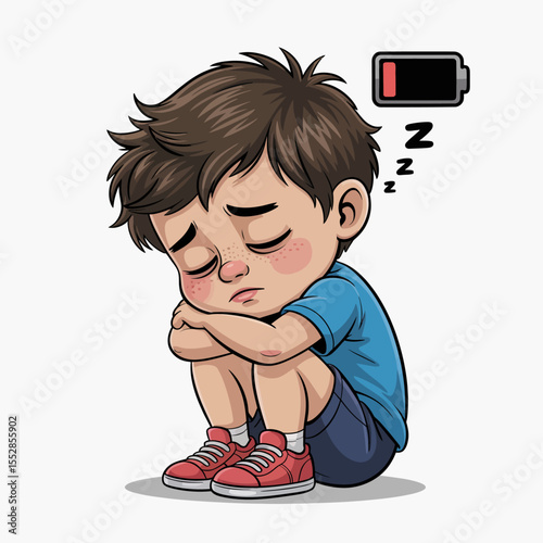 Tired Child with Low Battery Icon
